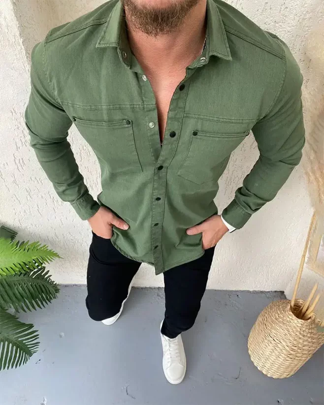 Zelená pánska rifľová košeľa Little