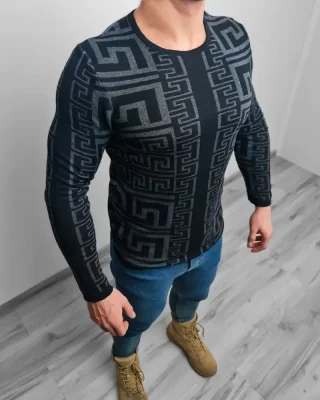 Černé-šedý pánský svetr se vzorem LAGOS North
