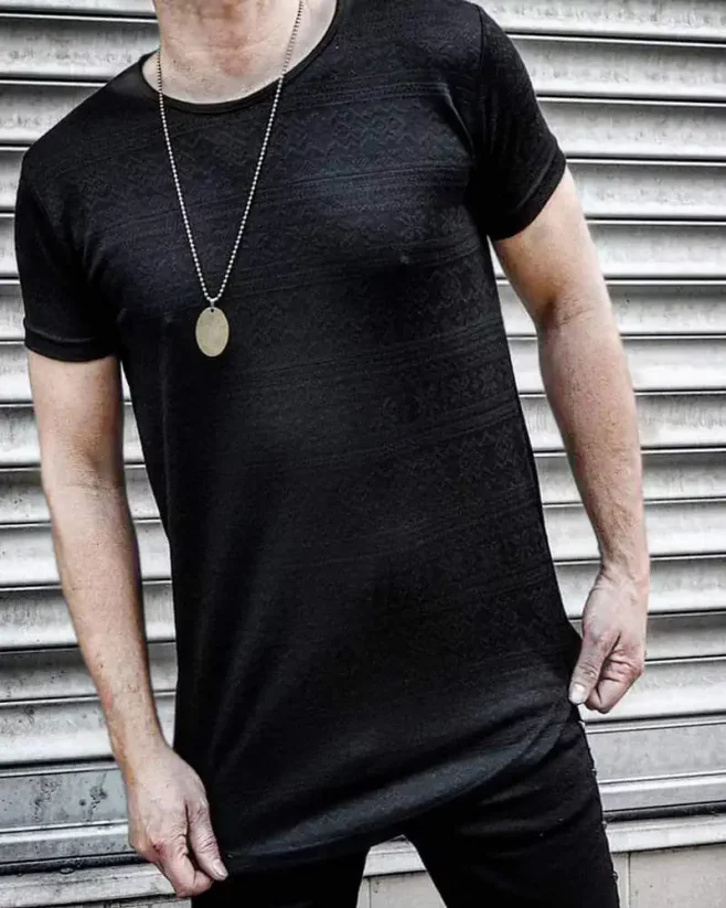 Stylové pánské vzorované tričko černé OT SS - Velikost: S